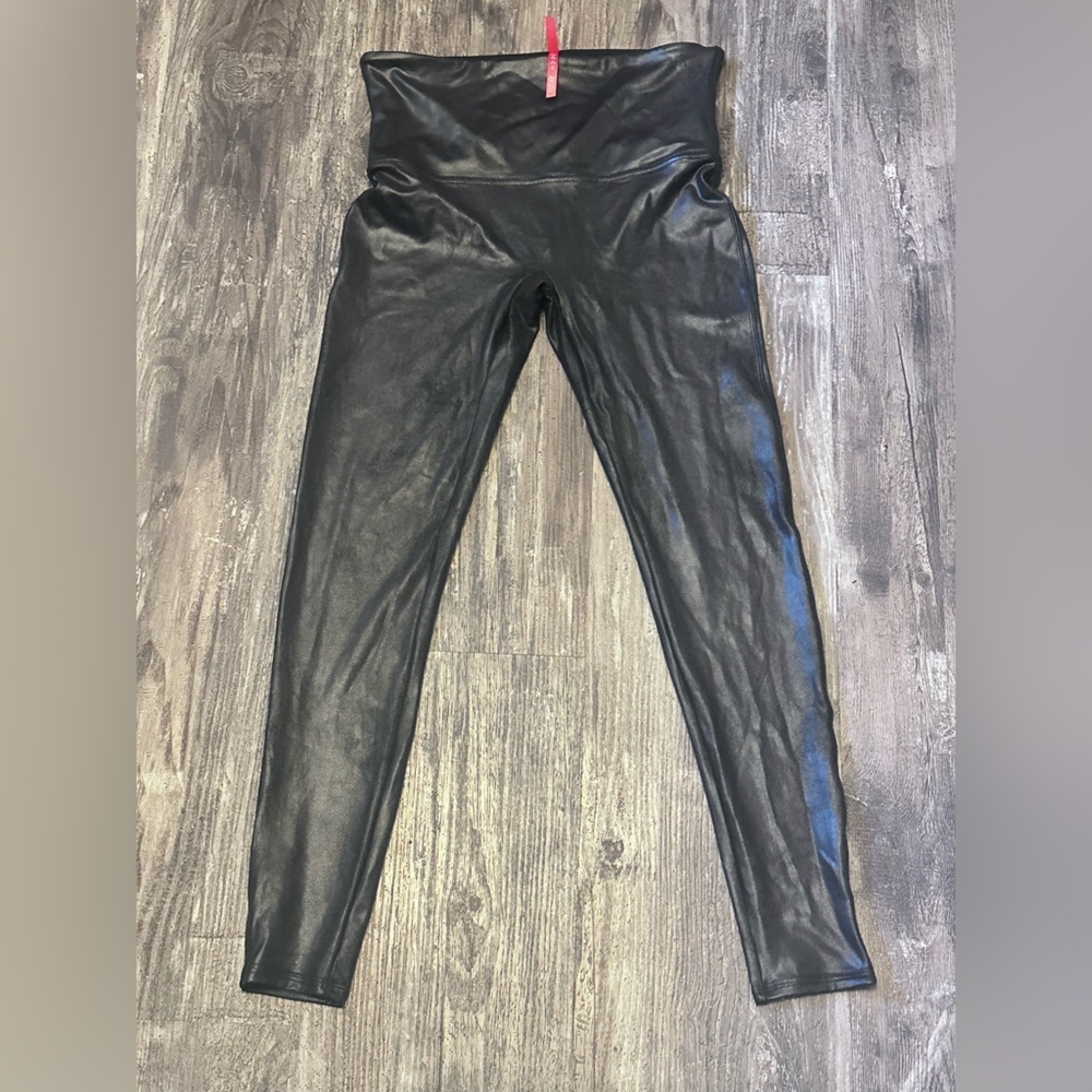 SPANX Women's Faux Leather Leggings Black XL High Waisted